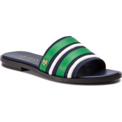Klapki LAUREN RALPH LAUREN - Natania 802747812002 Dkmd/Spe/A. Niebieskie klapki damskie Lauren Ralph Lauren, bez wzorów, ze skóry ekologicznej, bez obcasa, na obcasie. W wyprzedaży za 349,00 zł.