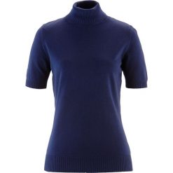 Sweter z golfem, krótki rękaw bonprix ciemnoniebieski. Niebieskie swetry damskie bonprix, bez wzorów, z krótkim rękawem. Za 49,99 zł.