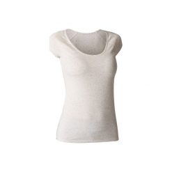 Koszulka krótki rękaw slim Gym & Pilates 500 damska. Brązowe bluzki sportowe damskie marki DOMYOS, xl, z bawełny. Za 19,99 zł.