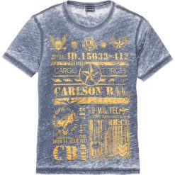 T-shirt Slim Fit bonprix niebieski z nadrukiem. Niebieskie koszulki męskie bonprix, xl, z nadrukiem, bez kołnierzyka. Za 59,99 zł.