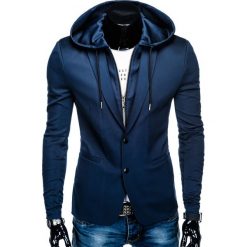 Marynarka męska casual z kapturem M99 - granatowa. Niebieskie marynarki męskie Ombre Clothing, s, bez wzorów, z poliesteru, casualowe. Za 89,00 zł.