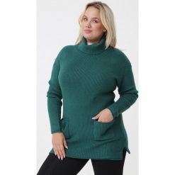 Zielony Golf Addyson. Zielone swetry damskie Born2be, xl, bez wzorów, z jeansu, z długim rękawem, długie, bez kaptura. Za 89,99 zł.
