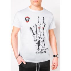 T-shirt męski z nadrukiem S1084 - biały. Białe t-shirty męskie Ombre Clothing, s, z nadrukiem, z bawełny, bez kołnierzyka. Za 12,99 zł.