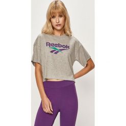 Reebok Classic - T-shirt. Szare topy damskie Reebok Classic, s, z nadrukiem, z elastanu, casualowe, z okrągłym kołnierzem. W wyprzedaży za 99,90 zł.