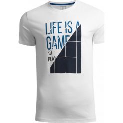 T-shirt męski TSM604 - biały - Outhorn. Białe koszulki męskie Outhorn, m, bez wzorów, bez kołnierzyka, bez rękawów. W wyprzedaży za 29,99 zł.