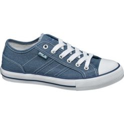Tenisówki damskie Fila niebieskie. Niebieskie trampki i tenisówki damskie Fila, bez wzorów, z gumy, bez zapięcia. Za 89,90 zł.