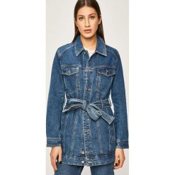 Answear - Kurtka jeansowa. Niebieskie kurtki damskie ANSWEAR, s, w paski, z bawełny, długie, bez kaptura. W wyprzedaży za 159,90 zł.