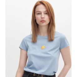 T-shirt z bawełny organicznej - Niebieski. Niebieskie t-shirty damskie Reserved, bez wzorów, z bawełny, bez kołnierzyka. W wyprzedaży za 9,99 zł.
