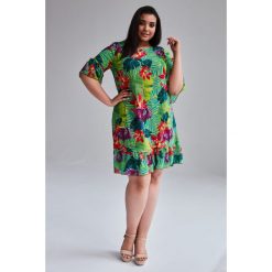 Kwiecista sukienka Adora duże rozmiary OVERSIZE PLUS SIZE WIOSNA. Żółte sukienki dziewczęce Moda Size Plus Iwanek, na lato, bez wzorów, z elastanu, bez rękawów, rozkloszowane. Za 159,90 zł.