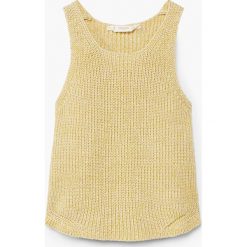 Mango Kids - Top dziecięcy Senape 110-152 cm. Brązowe bluzki dziewczęce marki Mango Kids, z bawełny, z okrągłym kołnierzem. W wyprzedaży za 39,90 zł.