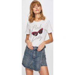 Pinko - Top. Białe bluzki damskie Pinko, s, z nadrukiem, z bawełny, z okrągłym kołnierzem. W wyprzedaży za 319,90 zł.