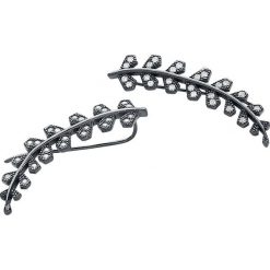 Kolczyki damskie: Schwarzes Blatt Kolczyki – Earpin czarny/srebrny