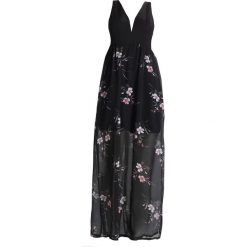 Długie sukienki: WAL G. FLORAL WITH PLUNGE NECKLINE Długa sukienka black