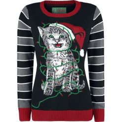 Ugly Christmas Sweater XMAS Kitty Sweter z dzianiny wielokolorowy. Czarne swetry klasyczne damskie Ugly Christmas Sweater, l, z dzianiny, z okrągłym kołnierzem. Za 184,90 zł.