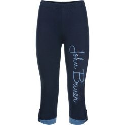 Legginsy rybaczki w optyce 2 w 1 bonprix ciemnoniebiesko-niebieski dżins. Niebieskie jeansy damskie bonprix, z napisami. Za 44,99 zł.