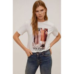 Mango - T-shirt Zapa. Bluzki damskie Mango, s, z nadrukiem, z bawełny, z okrągłym kołnierzem. Za 69,90 zł.