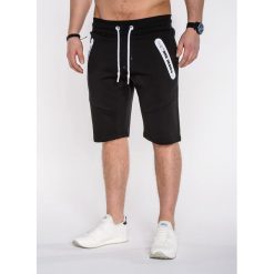 KRÓTKIE SPODENKI MĘSKIE DRESOWE P511 - CZARNE. Czarne spodenki dresowe męskie marki Ombre Clothing, s, z nadrukiem, krótkie. Za 39,20 zł.
