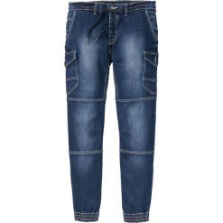 Dżinsy bez zamka w talii Slim Fit Tapered bonprix ciemnoniebieski "stone used". Niebieskie jeansy męskie regular bonprix, z jeansu. Za 109,99 zł.