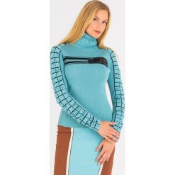 SWETER elisabetta franchi. Niebieskie swetry damskie z aplikacjami, z wełny. Za 774,50 zł.