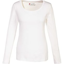Shirt bawełniany z okrągłym dekoltem i długim rękawem bonprix biały. Białe koszulki damskie bonprix, bez wzorów, z bawełny, z okrągłym kołnierzem, z długim rękawem. Za 37,99 zł.