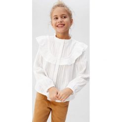 Mango Kids - Koszula dziecięca Jess 110-164 cm. Białe bluzki dziewczęce Mango Kids, z haftami, z bawełny, ze stójką, z długim rękawem, długie, bez kaptura. Za 99,90 zł.