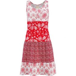 Sukienka bonprix truskawkowy z nadrukiem. Czerwone sukienki damskie bonprix, na plażę, z nadrukiem, bez kołnierzyka, bez rękawów. Za 59,99 zł.
