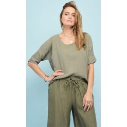 Bluzka "Ussi" w kolorze khaki. Brązowe bluzki damskie marki Rodier, bez wzorów, z bawełny, klasyczne, z okrągłym kołnierzem, bez rękawów. W wyprzedaży za 71,95 zł.