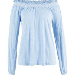 Shirt z elastycznym dekoltem "carmen", długi rękaw bonprix niebieski melanż. Niebieskie koszulki damskie bonprix, bez wzorów, bez kołnierzyka. Za 54,99 zł.