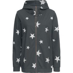 Bluza rozpinana z kapturem bonprix antracytowo-biały z nadrukiem. Szare bluzy damskie z kapturem marki bonprix, z nadrukiem. Za 44,99 zł.