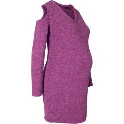 Sukienka ciążowa z szenili z lureksową nitką bonprix fiołkowy lila - srebrny. Fioletowe sukienki damskie bonprix, bez wzorów, bez kołnierzyka, moda ciążowa, bez rękawów. Za 49,99 zł.