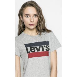Levi's - Top. Szare topy damskie marki Levi's®, s, z nadrukiem, z bawełny, z okrągłym kołnierzem. Za 99,90 zł.