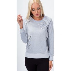 Bluzy damskie: Bluza z wiązaniem na przodzie jasnoszara 7005