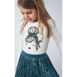 Mayoral - Longsleeve dziecięcy 92-134 cm. Niebieskie bluzki dziewczęce Mayoral, z aplikacjami, z elastanu, z okrągłym kołnierzem, z długim rękawem, długie, bez kaptura. Za 74,90 zł.
