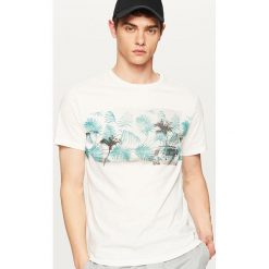 T-shirty męskie z nadrukiem: T-shirt z roślinnym nadrukiem – Kremowy