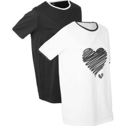 Długi shirt sportowy (2 szt.), krótki rękaw bonprix biało-czarny. Białe bluzki sportowe damskie bonprix, bez wzorów, bez kołnierzyka, z długim rękawem, długie, bez kaptura. Za 75,98 zł.