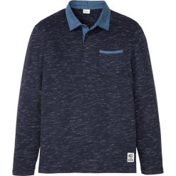 Shirt polo, długi rękaw bonprix ciemnoniebieski melanż. Niebieskie koszulki męskie bonprix, s, bez wzorów, z długim rękawem. Za 74,99 zł.