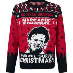 Texas Chainsaw Massacre Leatherface Sweter czarny/biały/czerwony. Białe swetry klasyczne męskie Texas Chainsaw Massacre, xxl, z dzianiny, z okrągłym kołnierzem. Za 164,90 zł.