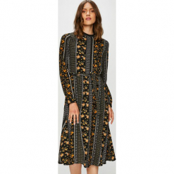 Vero Moda - Sukienka. Brązowe długie sukienki marki Vero Moda, na co dzień, l, w paski, z elastanu, casualowe, z okrągłym kołnierzem, z długim rękawem, proste. Za 169,90 zł.