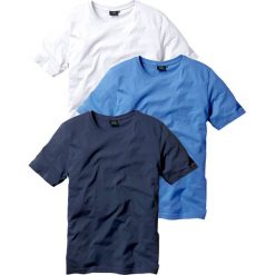 T-shirt (3 szt.) bonprix niebieski + biały + ciemnoniebieski. Niebieskie koszulki męskie bonprix, m, bez wzorów, z okrągłym kołnierzem, bez rękawów. Za 68,97 zł.