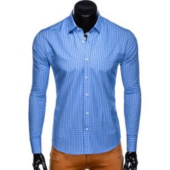 KOSZULA MĘSKA W KRATĘ Z DŁUGIM RĘKAWEM K446 - NIEBIESKA. Niebieskie koszule męskie marki Ombre Clothing, s, z bawełny, z długim rękawem. Za 59,00 zł.