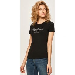 Pepe Jeans - T-shirt Beatrice. Białe bluzki damskie Pepe Jeans, s, z aplikacjami, z elastanu, z okrągłym kołnierzem. Za 139,90 zł.