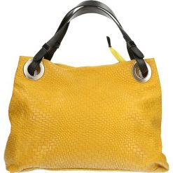 Torebki klasyczne damskie: Skórzana torebka w kolorze żółtym – 38 x 28 x 10 cm