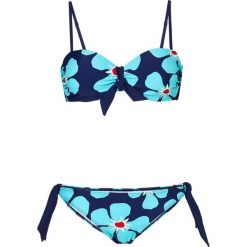 Bikini na fiszbinach bonprix turkusowo-granatowy. Niebieskie stroje kąpielowe damskie bonprix, w paski. Za 74,99 zł.