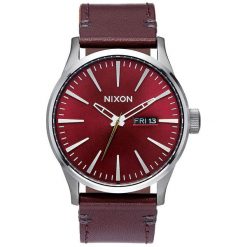 Zegarki męskie: Zegarek męski Gunmetal Deep Burgundy Nixon Sentry Leather A1052073