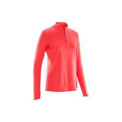 Bluza do biegania długi rękaw RUN WARM damska. Różowe bluzy damskie marki KALENJI, bez wzorów, z elastanu, z długim rękawem, długie, bez kaptura, do biegania. Za 34,99 zł.