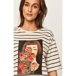 Answear - T-shirt. Białe bluzki damskie ANSWEAR, s, z nadrukiem, z bawełny, casualowe, z okrągłym kołnierzem, z krótkim rękawem. Za 49,90 zł.