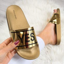 Klapki damskie: Klapki damskie złote Ideal Shoes