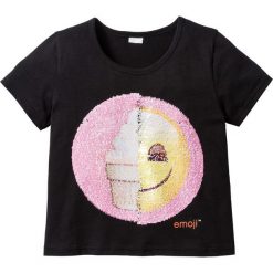 Shirt "Emotikony" z cekinami dwustronnymi bonprix czarny. Czarne bluzki dziewczęce bonprix, z aplikacjami, bez kołnierzyka, bez rękawów, bez kaptura. Za 54,99 zł.