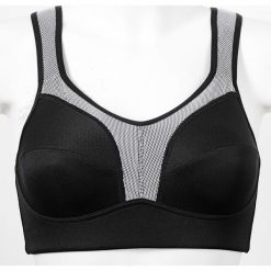 Biustonosz sportowy Level 3 bonprix czarny. Czarne biustonosze sportowe damskie bonprix, w paski, ze skóry. Za 64,99 zł.