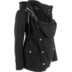 Kurtka softshell ciążowa z wstawką niemowlęcą na nosidełko bonprix czarny. Czarne kurtki damskie bonprix, bez wzorów, z softshellu, moda ciążowa. Za 249,99 zł.